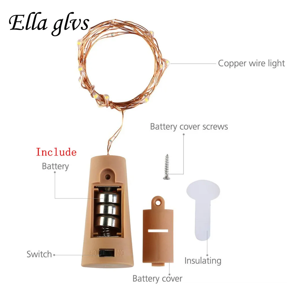 

10pcs 2m Copper Wire String Light Included Batteries For Glass Craft Bottle Fairy Valentines Wedding Decoration Christmas