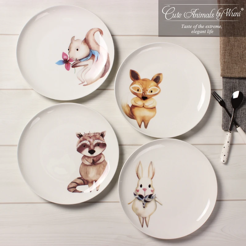 

Creative 8 Inch Ceramic Dinner Plate Rabbit Animal Dinner Dishes Pasta Steak Dessert Plates Fine Bone China Kitchenware