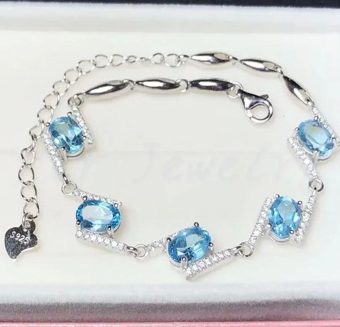 Ожерелье из топаза браслет натуральный настоящий голубой топаз 925 стерлингового серебра ювелирные украшения 1.1ct* 5 шт драгоценный камень# BL18090411