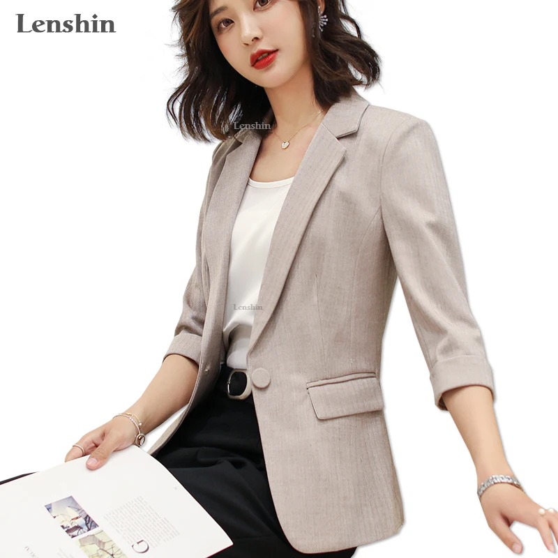 

Lenshin Single Button Jacket for Women Summer Wear Female Casual Style Breathable Coat Half Sleeve Blazer Tops Outwear