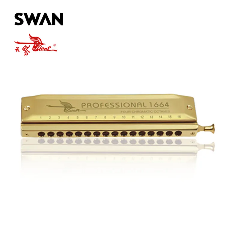 

Swan High-end Chromatic Harmonica 16 Holes 64 Tones Gold Laser Proceeded Woodwind Musical Instrument Swan Harmonica SW1664-3
