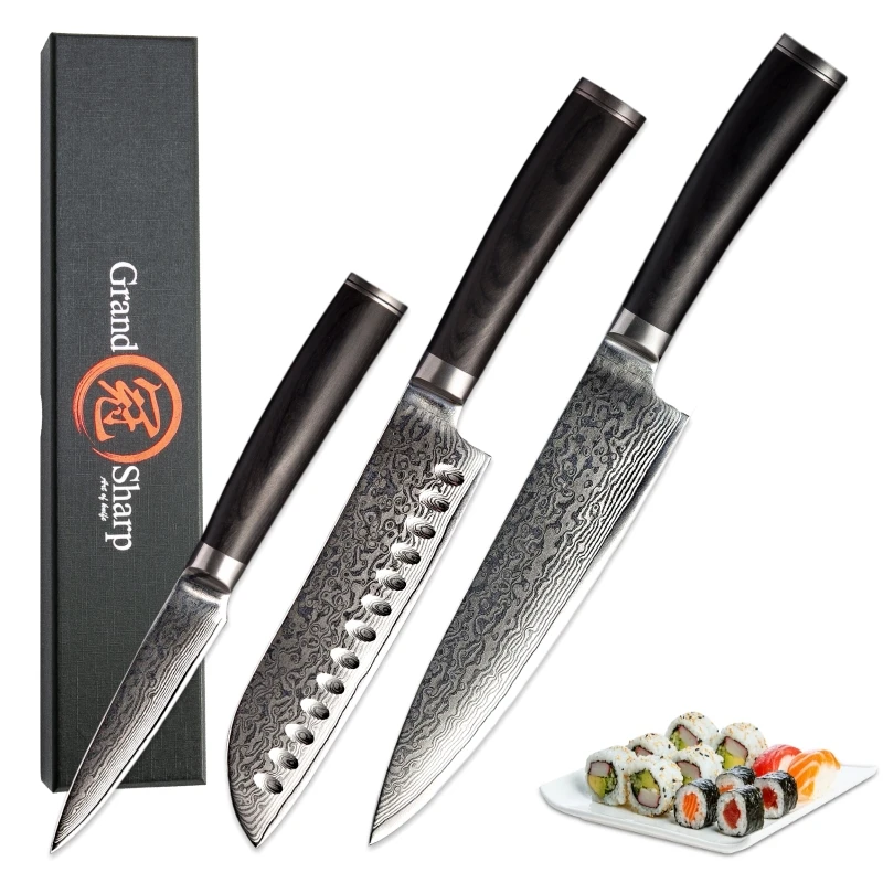 Набор ножей для шеф повара из дамасской стали наборы кухонных Santoku нож очистки