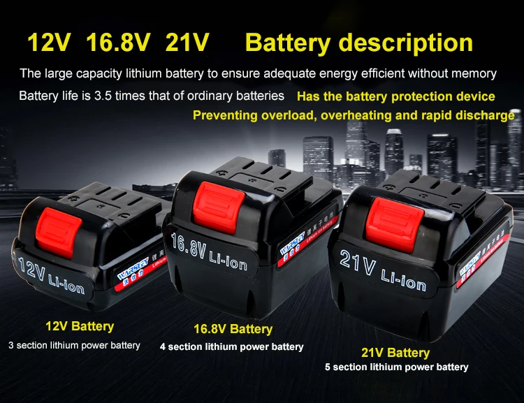 Высокое качество 12 В 16,8 в 21 В литиевая батарея электроинструменты Беспроводная отвертка аккумулятор электродрели дрель литий-ионная