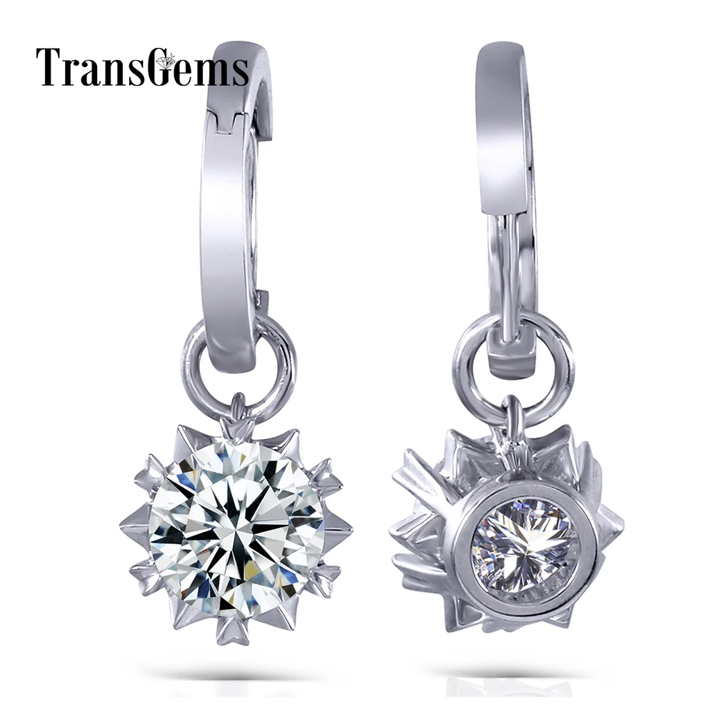 TransGems 2 CTW Carats 6,5 мм F color Moissanite, белое золото, потрясающие блестящие серьги-капли в 14 K 585 золотых условиях для женщин