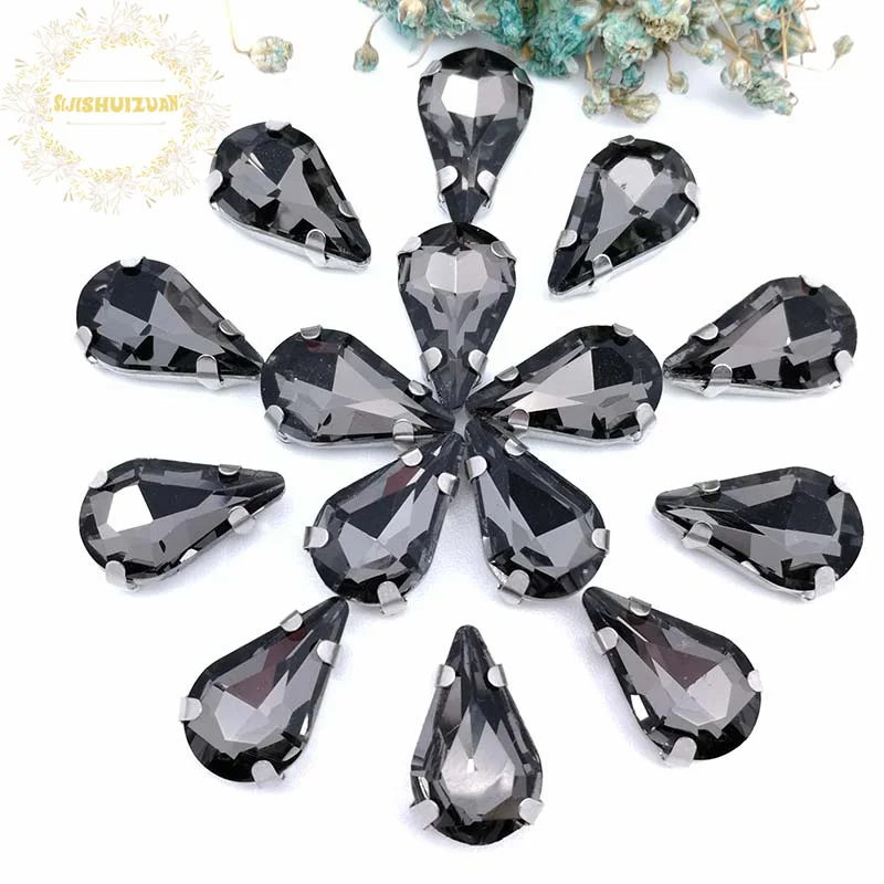 Best-selling Gray Water drop shape Glass Crystal sew on rhinestones with claw Diy Clothing accessories Free shipping! | Дом и сад