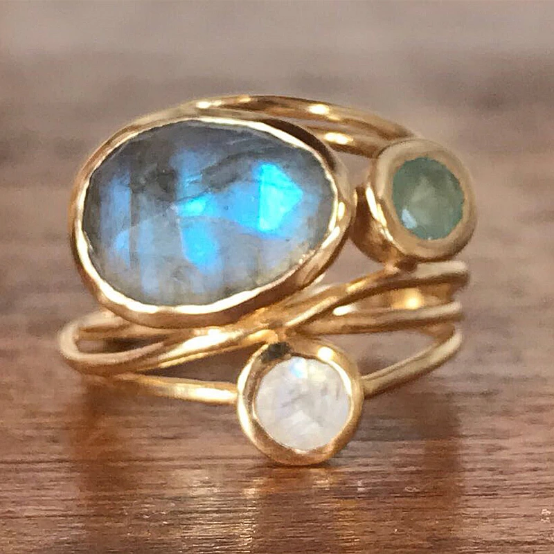 

Women's Fashion Gold Color Unique Shell Crystal Stone Statement Ring Party Wedding Jewelry Gifts