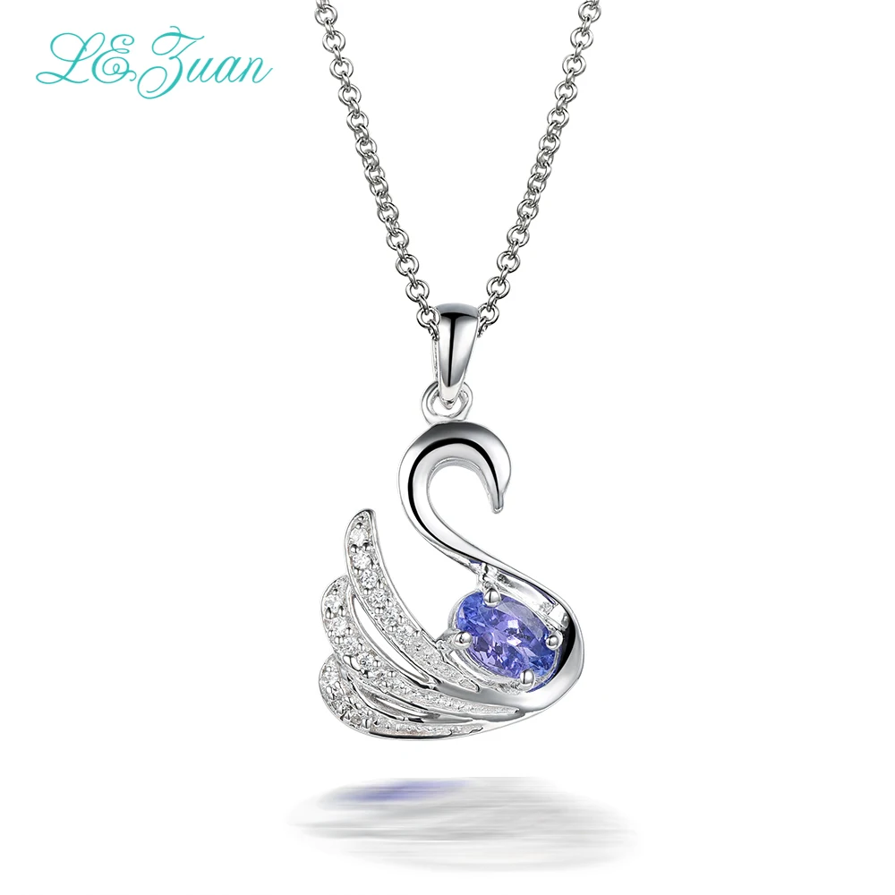 Gemstone Swan Pendants Necklace Natural Tanzanite Real 925 Sterling