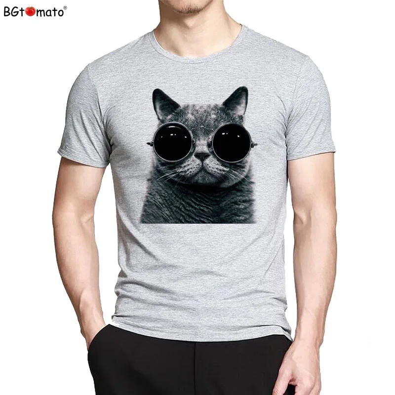 

BGtomato T shirt Hot sale fashion black cat tshirt men cool glass cat t-shirt men brand good quality tops funny t shirts