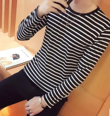 

ECTTC Korean Harajuku Black White Striped T-shirt Men Women Unisex Loose Oversize Extra Long Sleeve Couple T Shirt