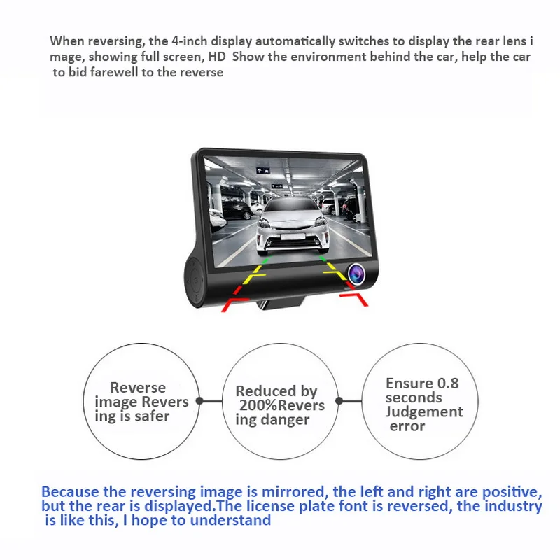

Car DVR 3 Cameras Lens 4.0 Inch Wide Angle Car Dash Camera Black