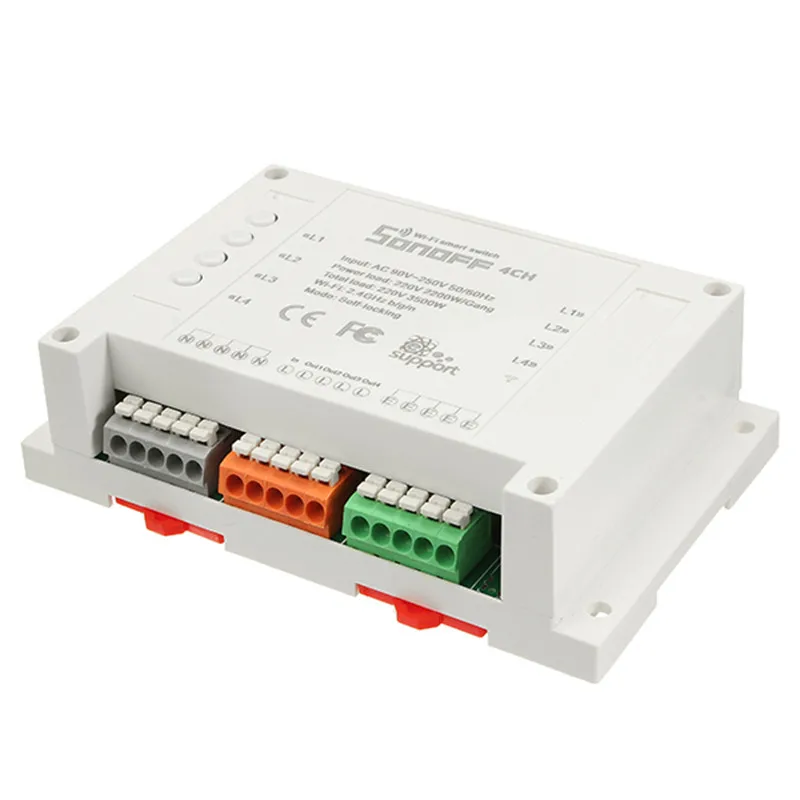 

SONOFF 4CH - 4 Channel Din Rail Mounting Wireless Switch Remote Control WIFI Smart Switch for Smart Home 10A/2200W