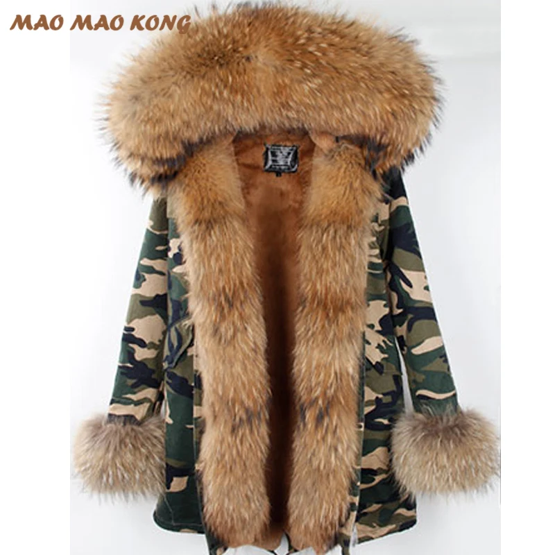 

2019 New Long Short ArmyGreen Winter jacket With Big Raccoon Fur hooded women outwear thick parkas coatpelliccia Free Shipping