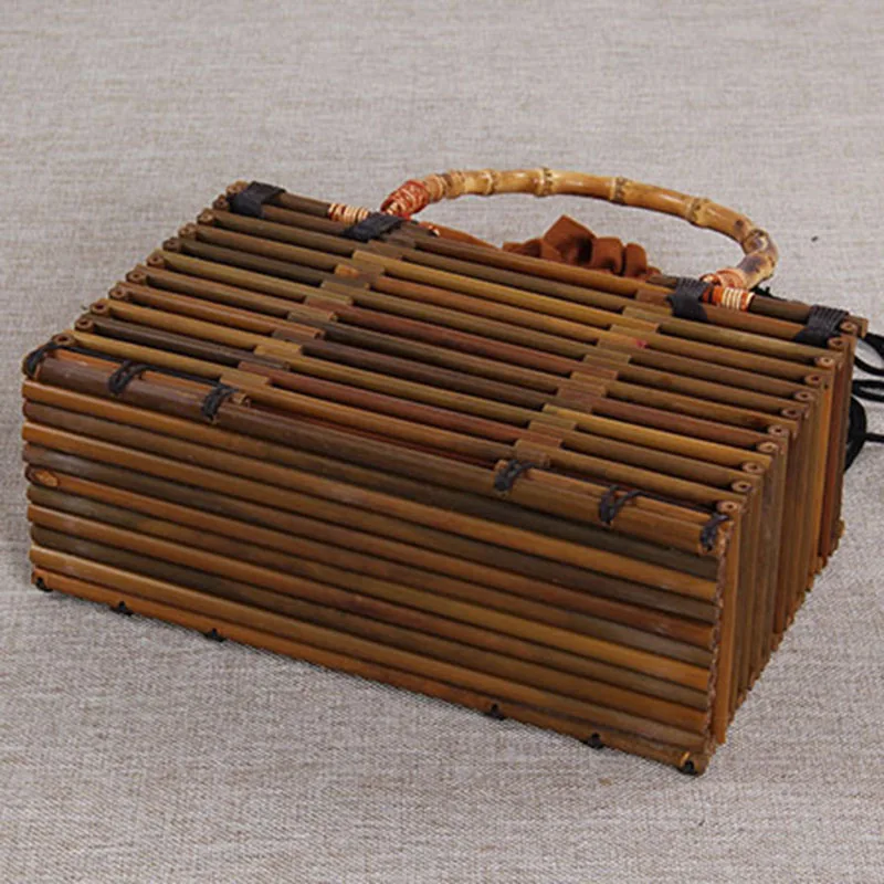 Women Vintage Bamboo Bag Drawstring Female Beach Straw Handbag Bohemian Hollow Lady Knit Bags Handmade Rattan Woven Tote SS3054 (4)