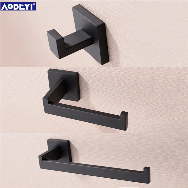 

AODEYI Bathroom Sets 304 Stainless Steel Material Black & Chrome Robe Hook Paper Holder Towel Rack Clothes Hook