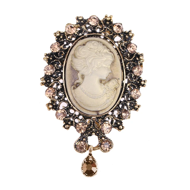 lureme Vintage Elegant Victorian Lady Beauty Cameo with Crystal Brooch