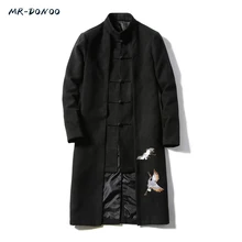 MRDONOO Мужская Осенняя зимняя утолщенная шерстяная куртка в китайском стиле, длинное шерстяное пальто средней длины, ветровка, мужское повседневное пальто