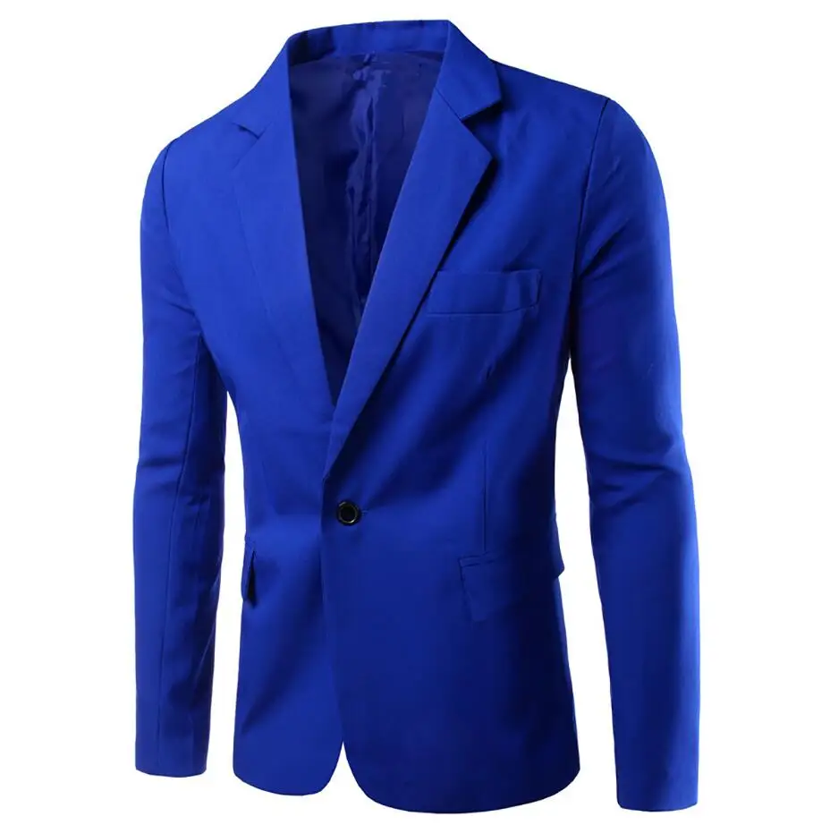 YUNCLOS европейский размер, осенний мужской костюм, блейзер на одной пуговице, однотонный пиджак, повседневный мужской деловой приталенный Блейзер - Цвет: Синий