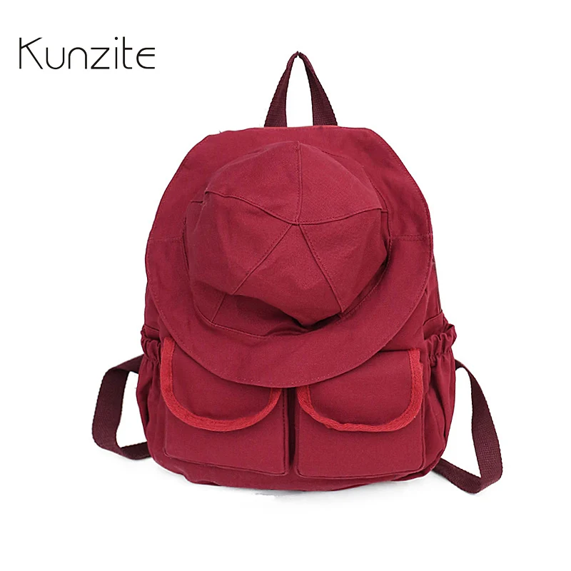 

KUNZITE Brand Women Backpack Casual Backpack With Detachable Hat For Teenager Girls Fashion Cool Book Bag Travel Accessories Bag