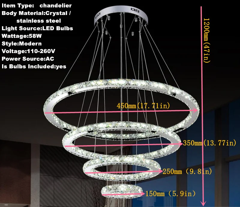 Кристаллы для люстрыСовременные хрустальные 4 кольца светодио дный хрустальная люстра 58 Вт свет лампы Ресторан Cristal Lustre освещение люстры кулон висит chandelier crystal