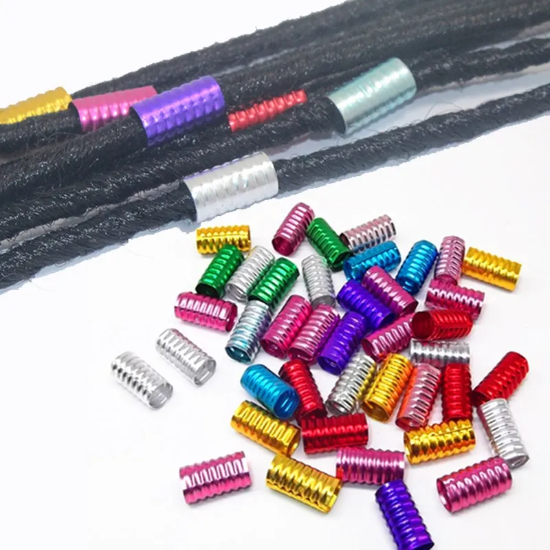 

100pcs Mixed Color Dreadlock Beads Spring Shape Adjustable Hair Braid Cuff Clip 8mm Hole Aluminium Alloy Tube Lock Styling Tool