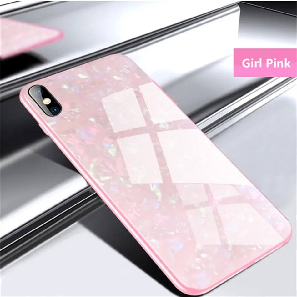 Luxury Tempered Glass Geometric Case For iPhone X 7 8 Plus Soft TPU Frame Art Print Patterned ProtectiveCover For iPhoneX 10 (11)