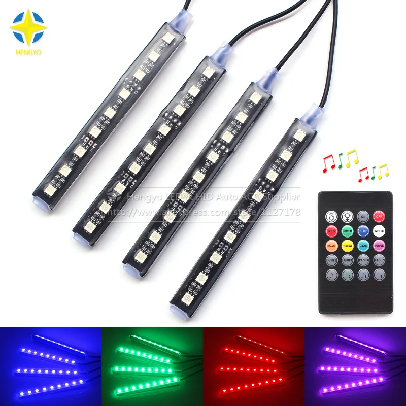 

9LED 7 Colorful Remote Music Control Ambient Foot well Lighting Car Interior Parking Car Styling DIY decorative LED light