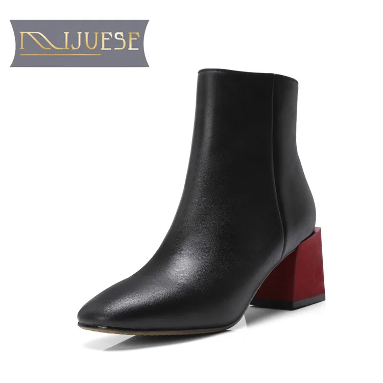 

MLJUESE 2019 women ankle boots cow leather zippers Korea mixed color high heels boots winter short plush ankle boots party dress