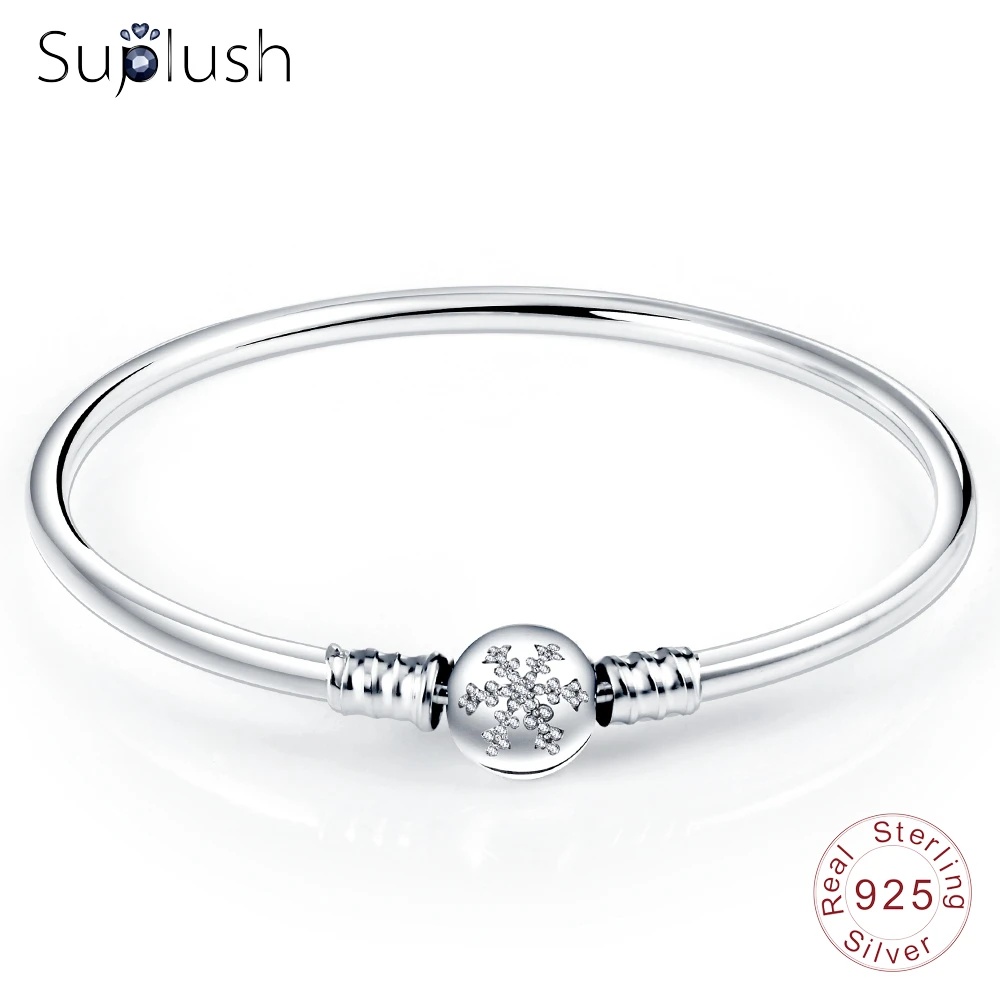 

Suplush Fine Bangle For Women Authentic 925 Sterling Silver Snowflake Clasp Bangle Fit Original Jewelry Accessories PSBR0002
