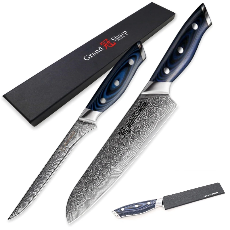 Дамасские кухонные ножи японский дамасский стальной нож набор Santoku скрепляющий