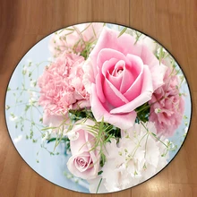 Синий пол розовые цветы Любовь 3d узор принт противоскользящие сзади круглые ковры для гостиной ванной комнаты