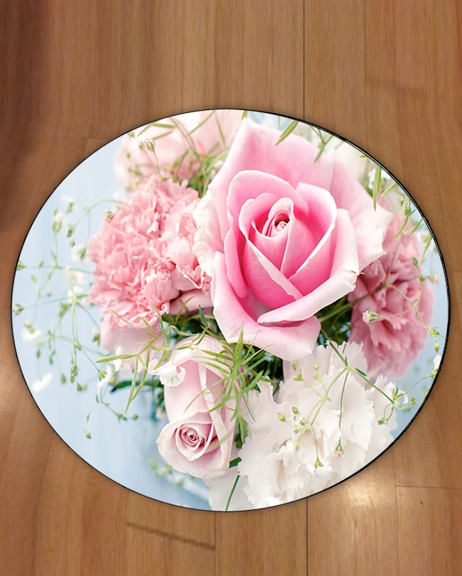 Фото Еще синий пол розовый розовые цветы Любовь 3d принтом Нескользящие задней частью