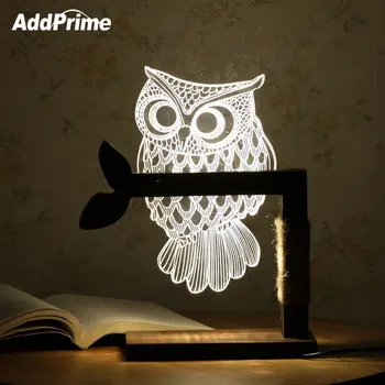 

LED Desk Lamp 3D Acrylic Owl Butterfly Table Lamp With Wood Bracket USB Charging Dimmable Atmosphere Lamps For Bedroom Decor