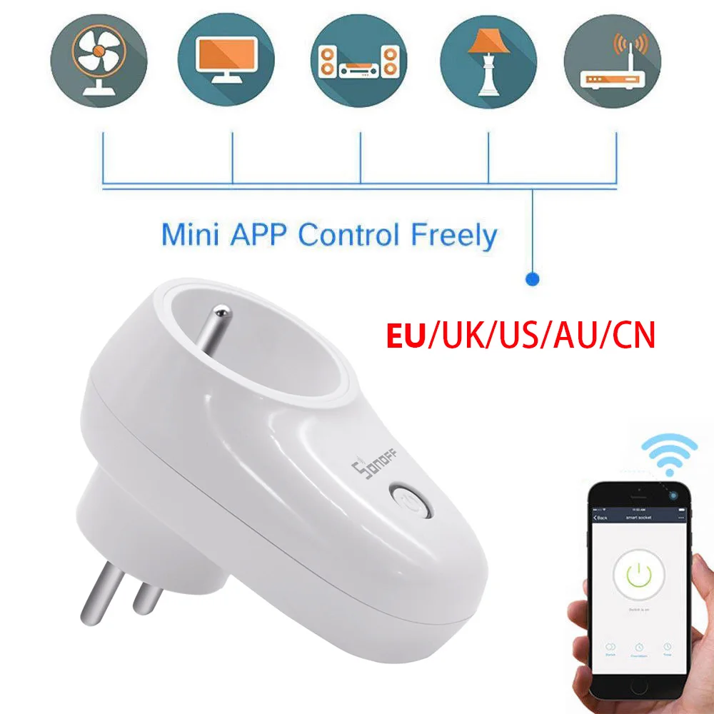 

Sonoff S26 WiFi Smart Home Plug EU US UK CN AU Remote Wireless APP control Socket Switch Work with Amazon Echo IFTTT Google Home