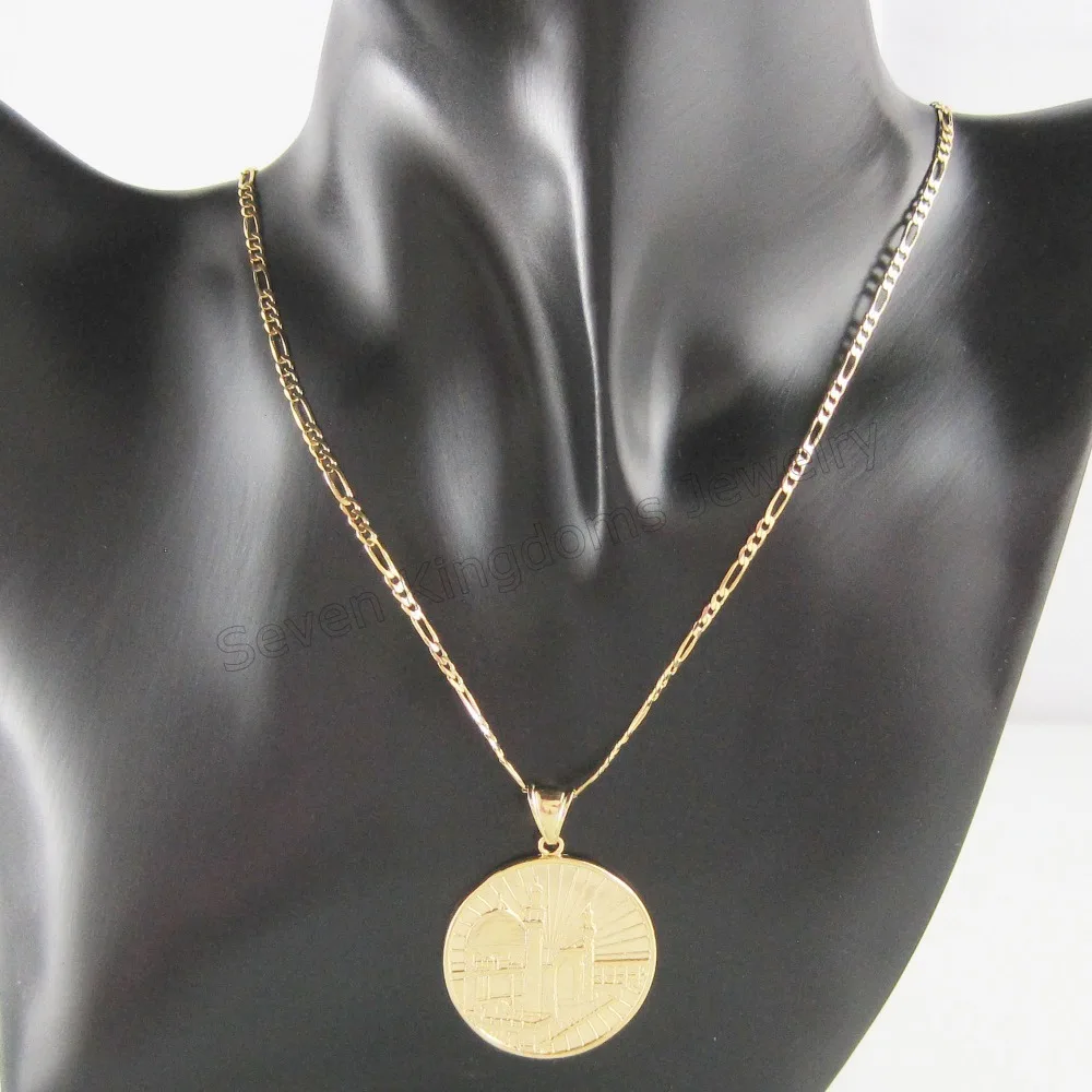 

Min 10$ CAN MIX DESIGN YELLOW GOLD GP OVERLAY 24" FIGARO NECKLACE&MUSLIM ALLAH GOD MEKKA SYMBOL worship place PENDANT