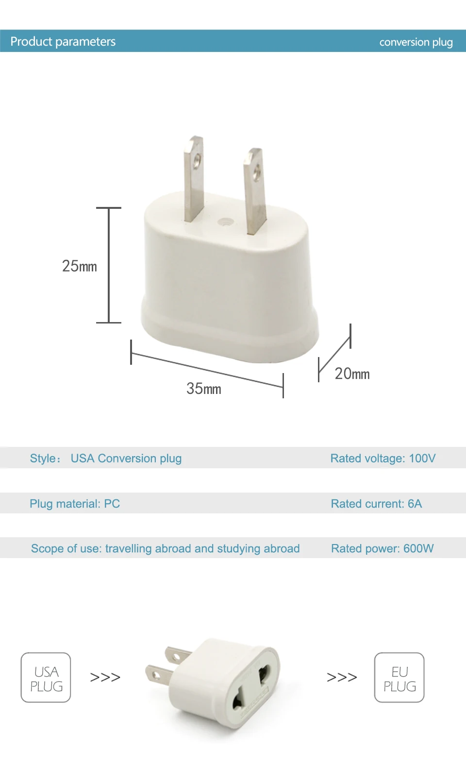 Universal EU To US Plug Euro Europe To USA Travel Wall AC Electrical Power Charger Outlet Adapter Converter 2 Socket Input Pin (6)