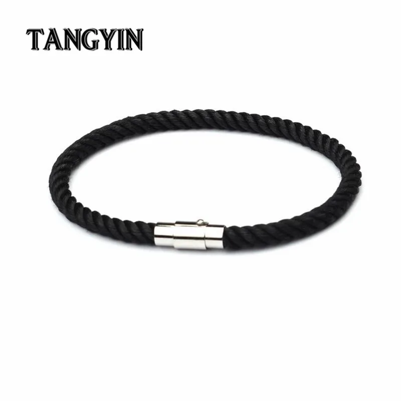 

TANGYIN 2018 Charm Simple Love Bracelets For Women Men The Latest Rope Woven Stainless Steel Buckle Head Silver Metal Bangles