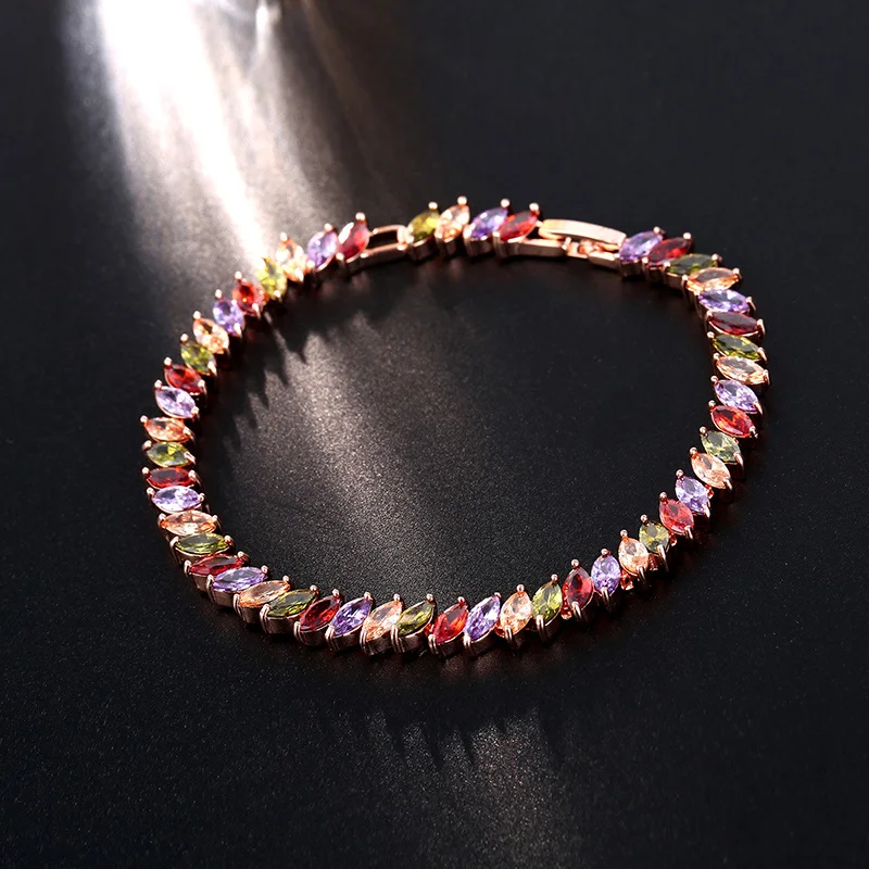 

CARSINEL Rose gold color Female Bracelet & Bangle For Women Colorful Cubic Zircon Bracelet Wedding Jewelry BR006c