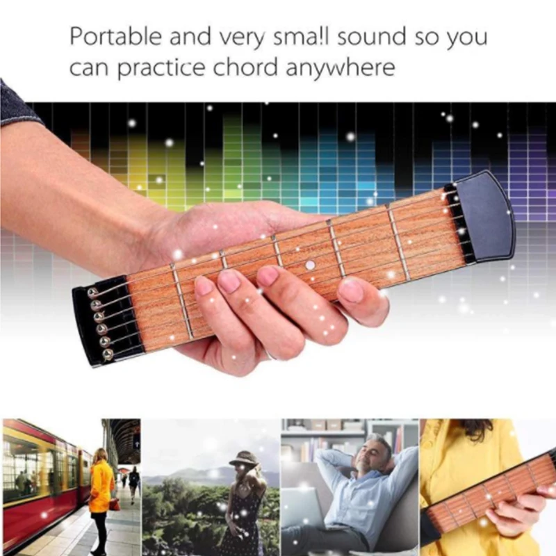 

Pratical Portable Pockets Musical Instrument Acoustic Guitar Practice Tool Gadget 6 String 4 Fret Model For Beginners