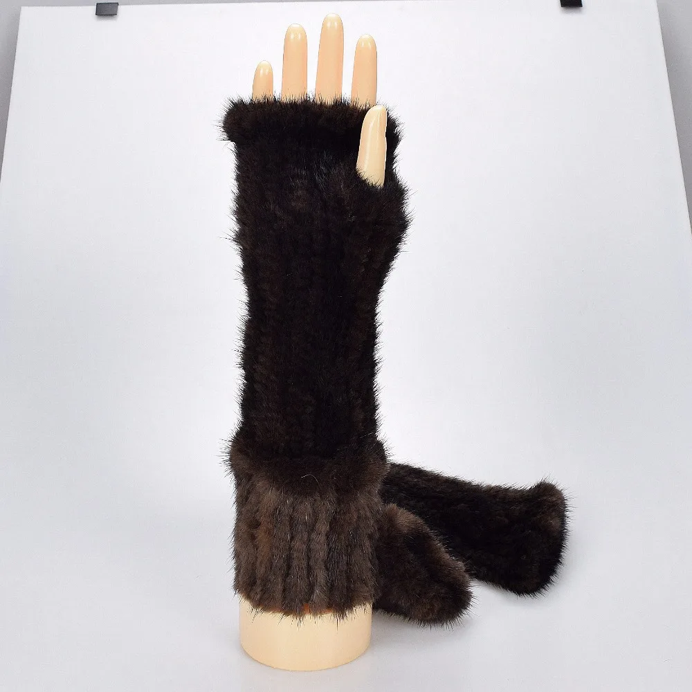 40cm genuine fur knitted Gloves Mittens 100 real mink fur gloves women
