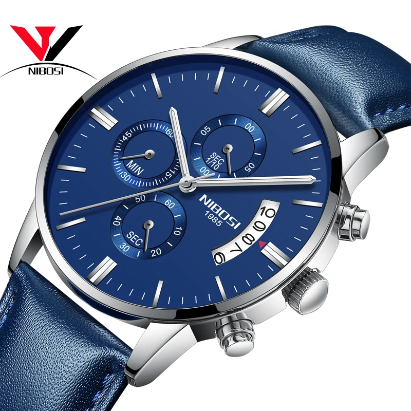 NIBOSI роскошные часы для мужчин кожаный ремешок Relojes Para Hombre спортивные хронограф