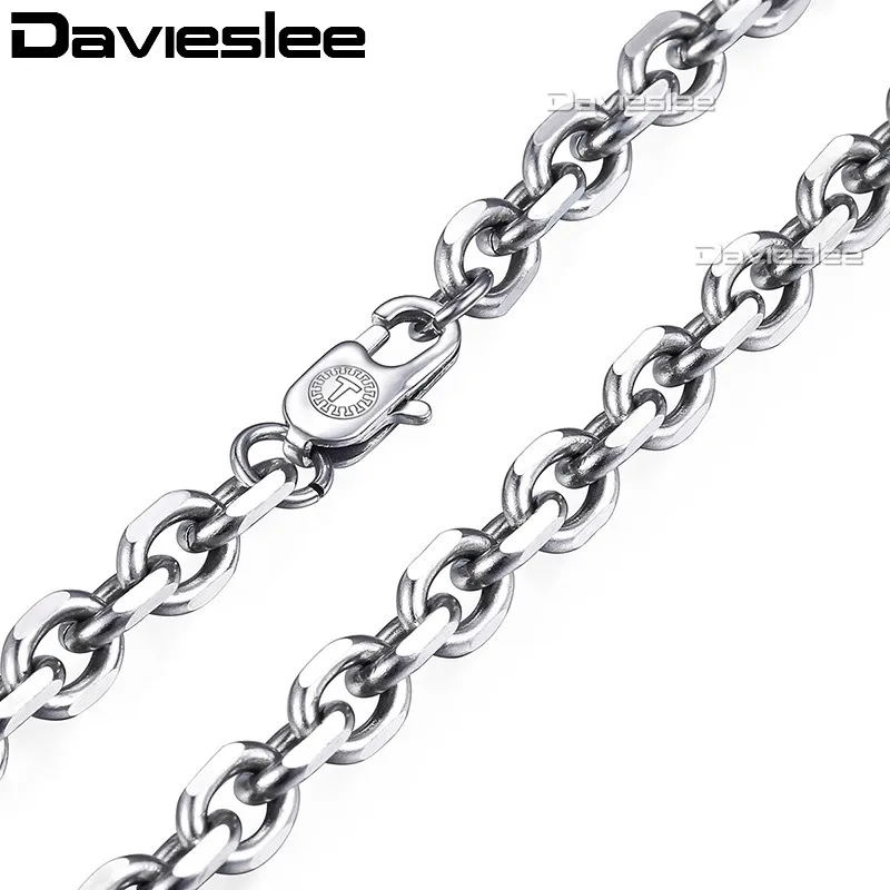 Davieslee الفولاذ المقاوم للصدأ مصقول قلادة للرجال رولو سلسلة ربط الفضة لهجة رجل قلادة 3/4/6/ 8 ملليمتر أبدا تتلاشى LKNM162