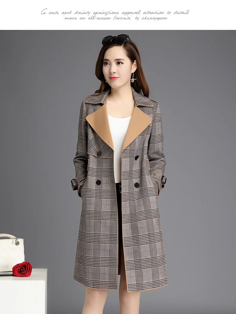 Стильная женская одежда, осенняя одежда, длинное пальто для женщин, высокое качество, Осенний Тренч, корейский стиль, модное клетчатое пальто, B4077