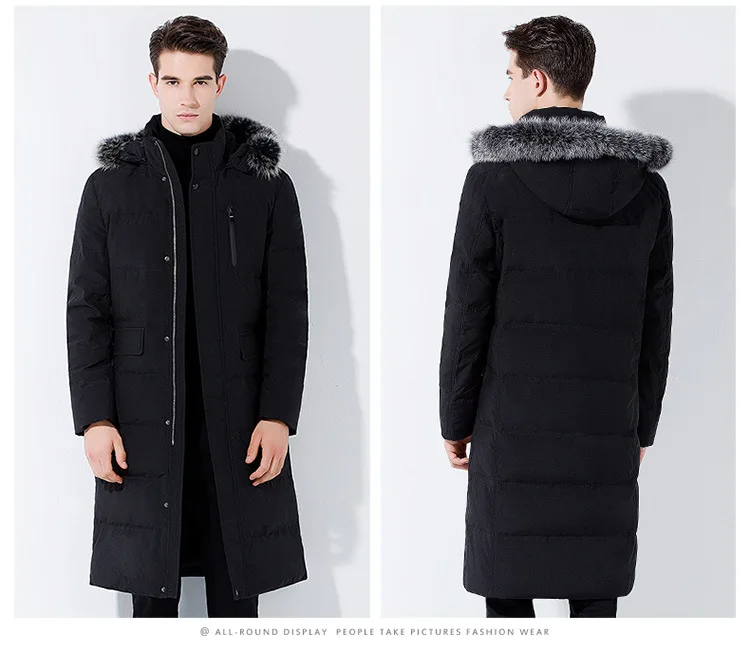 Зимние куртки-пуховики с большим лисьим мехом на капюшоне, мужские теплые толстые качественные Удлиненные Пальто, мужское повседневное зимнее пальто, парки JK-754