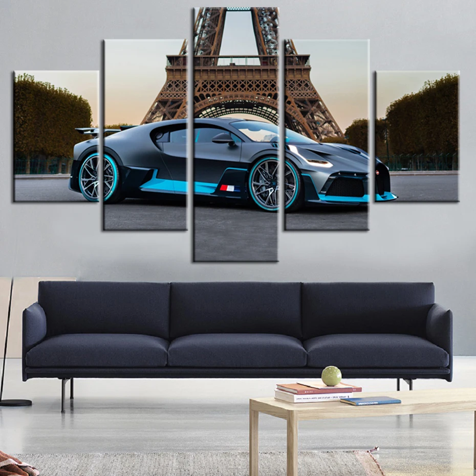 

Black Bugatti Divo Poster 5 Pieces Supercar Canvas Paintings Sport Vehicle Prints Wall Art Poster Living Room Home Decor Frame