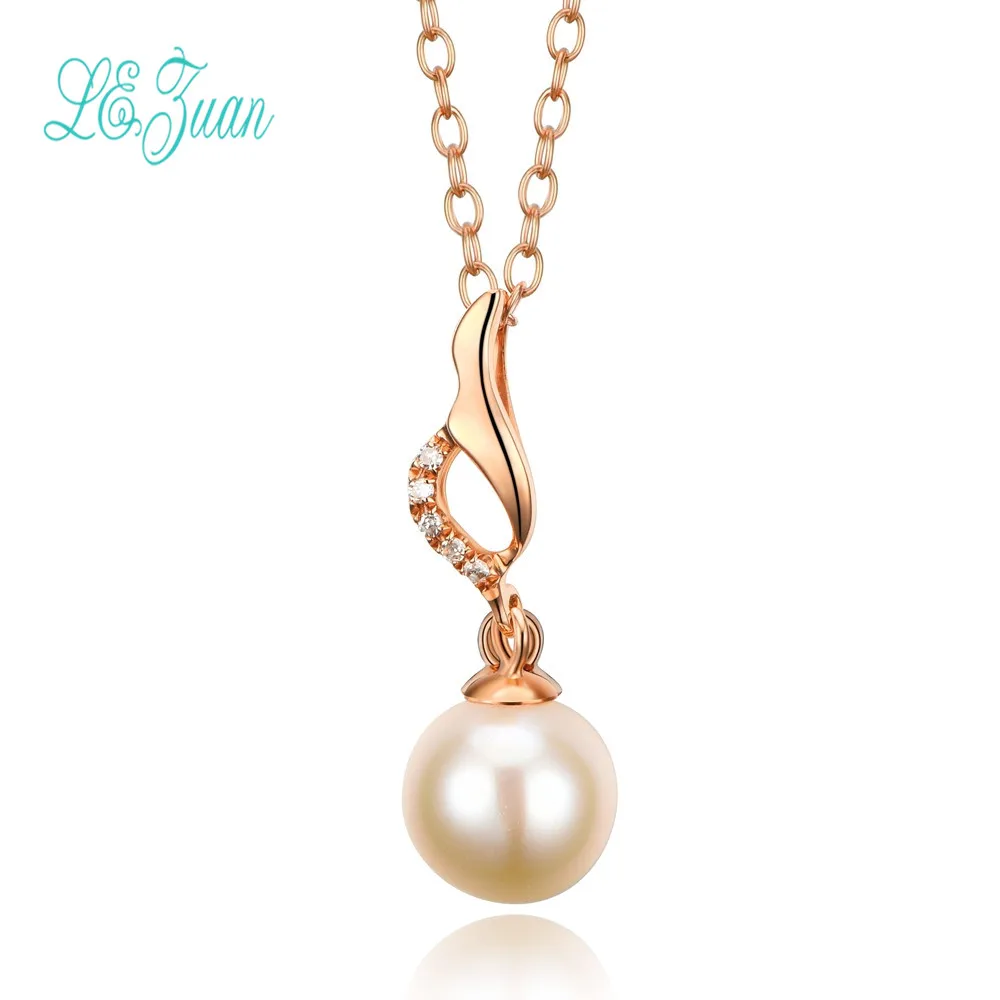 

l&zuan 18K Rose Gold Necklace Pendant For Women 0.01CT Diamond Natural Freshwater Pearl jewelry Christmas Exchange Gifts Party