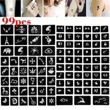 99 шт. аэрограф трафареты для блестящих татуировок хна полый рисунок маленький милый кот цветок бабочка мультфильм дизайн DIY тело шаблон искусства