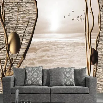 

Nostalgic retro twig bird TV background wall high-grade wall cloth manufacturers wholesale wallpaper murals 3D photo wall...