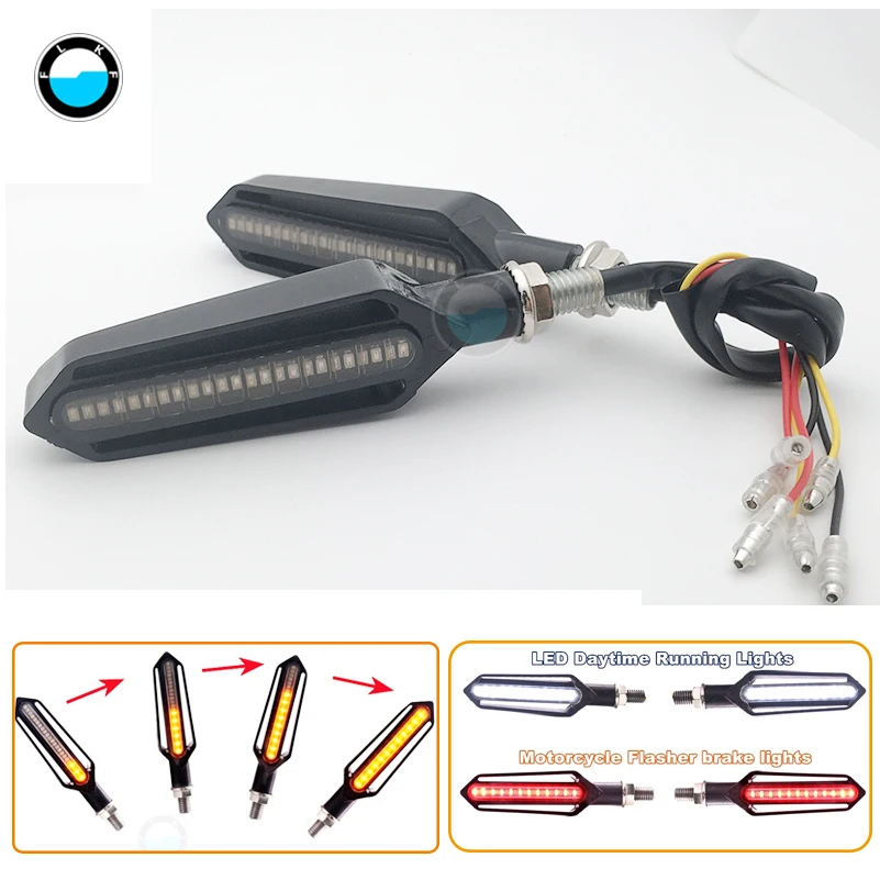 4 pcs Three use Flowing Water lighting LED motorcycle turn signal red brake font b lamp