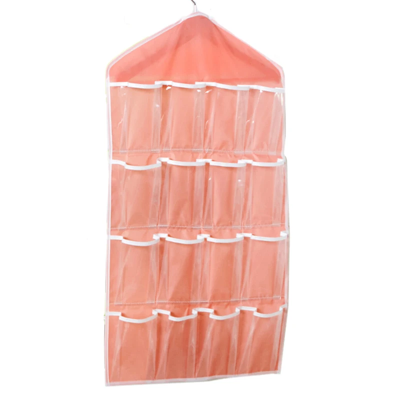 16Pockets Clear Hanging Bag Hanger Socks Bra Underwear Storage Organizer New