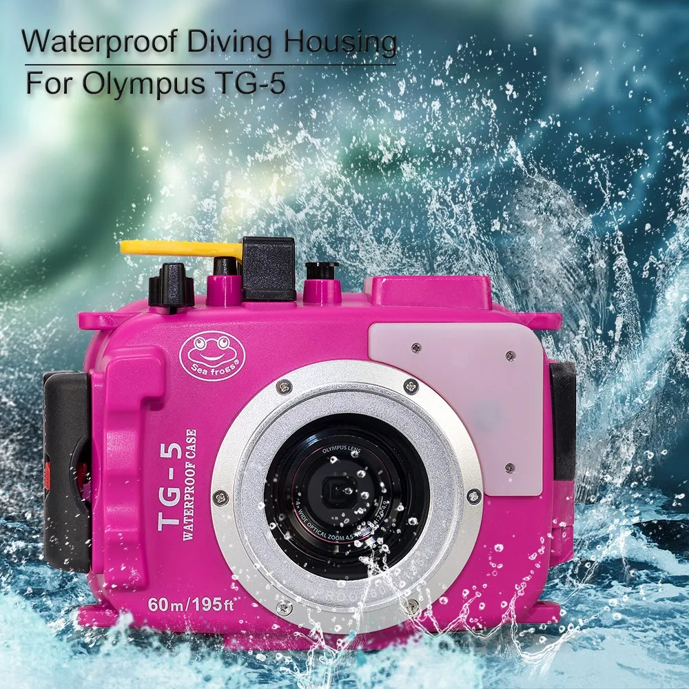 Seafrogs 195FT/60M Underwater camera waterproof diving housing for Olympus TG-5 as PT-058 with Red Filter 67mm for gift